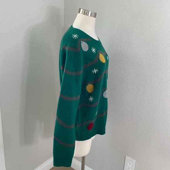 Quince Size XL 100% Mongolian Cashmere Green Holiday Knit Sweater Christmas - Picture 9 of 11